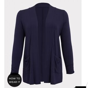 🆕 4X SUPER SOFT NAVY RUCHED SLEEVE OPEN FRONT CARDI